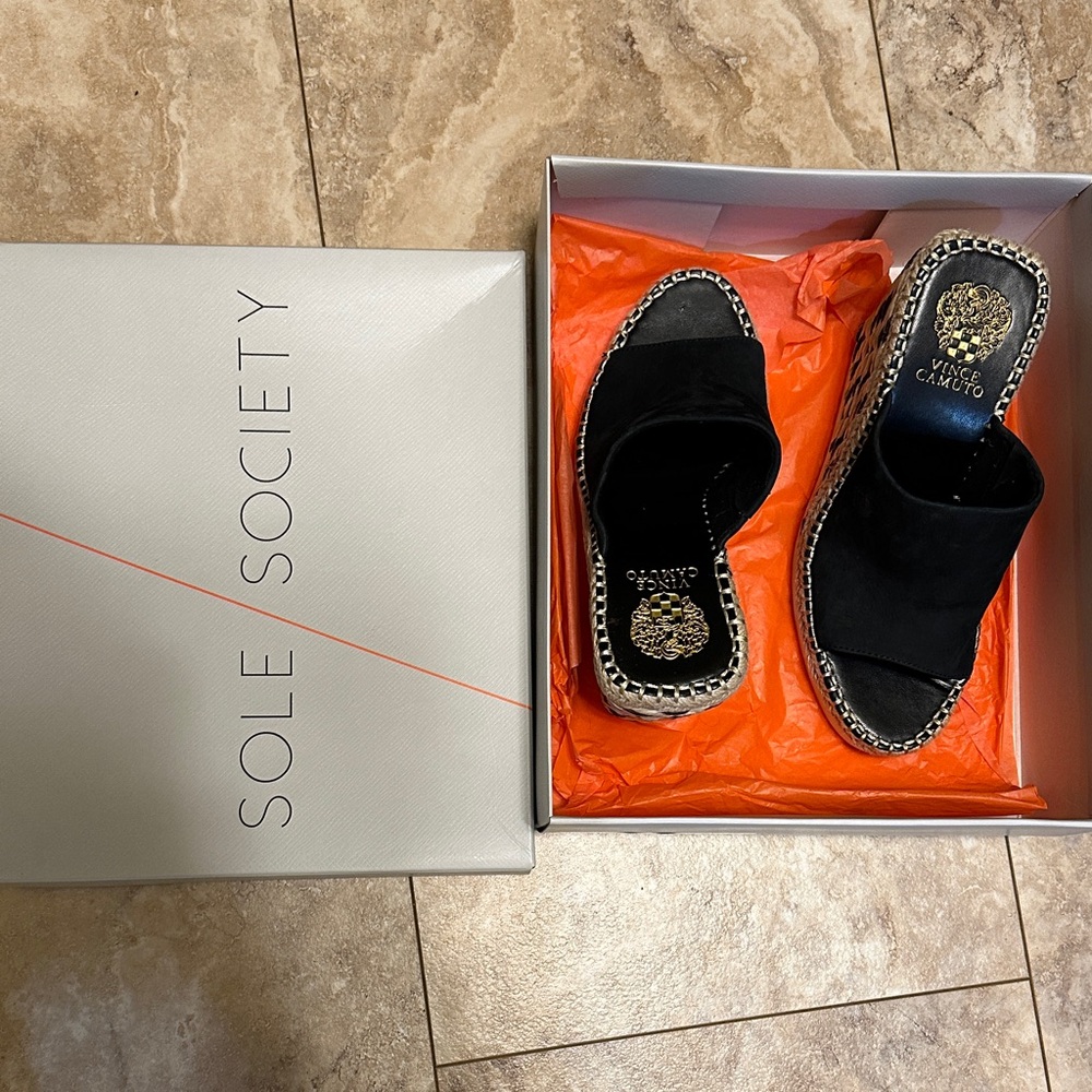 Sole Society Black Women's Sandals with Woven Trim